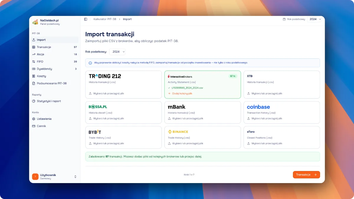 Import transakcji z brokerow do kalkulatora PIT-38
