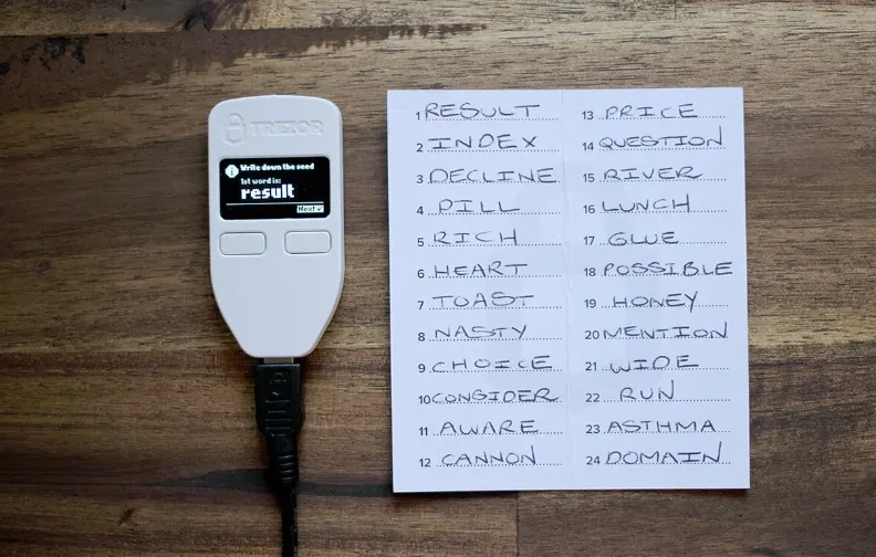 Przykładowy arkusz do zapisu seed phrase